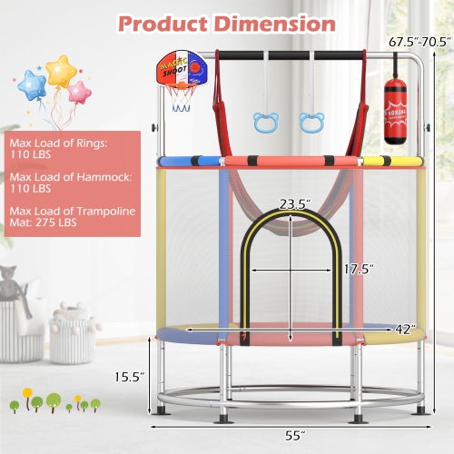 Gymax 6-in-1 Kids Trampoline Combo 55'' Toddler Play Activity Center w/Hammock