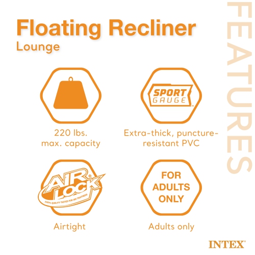 Intex Inflatable Floating Comfortable Recliner Lounges with Cup Holders