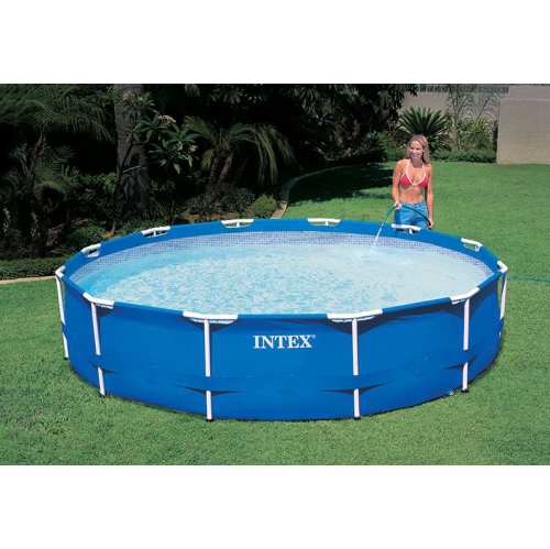 Intex 12ft x 30in Metal Frame Above Ground Round Family Swimming Pool Set & Pump