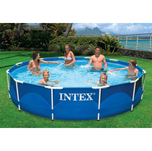 Intex 12ft x 30in Metal Frame Above Ground Round Family Swimming Pool Set & Pump