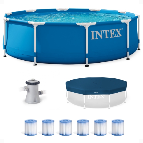 Ensemble de piscine extérieure à cadre en métal avec couvercle et cartouche filtrante de type H D'INTEX