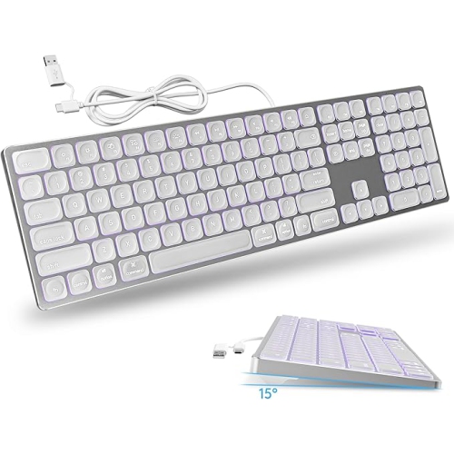 Yivandi Wired Backlit Keyboard for Mac OS -Plug and Play, All-Aluminum USB Keyboard with Numeric Keypad for iMac/Mac Mini or MacBook(Keyboard Riser