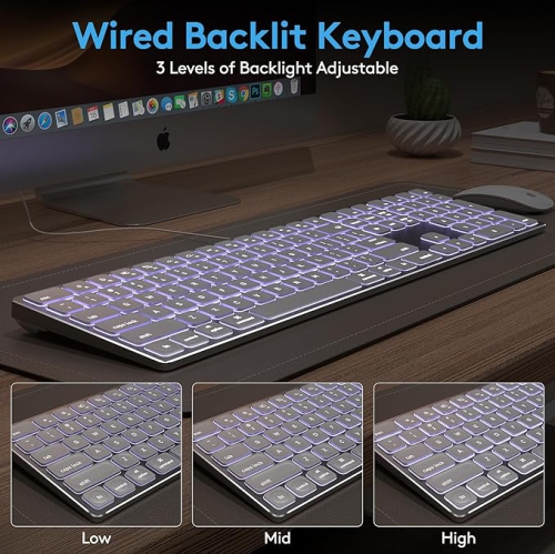 Yivandi Wired Backlit Keyboard for Mac OS -Plug and Play, All-Aluminum USB Keyboard with Numeric Keypad for iMac/Mac Mini or MacBook(Keyboard Riser