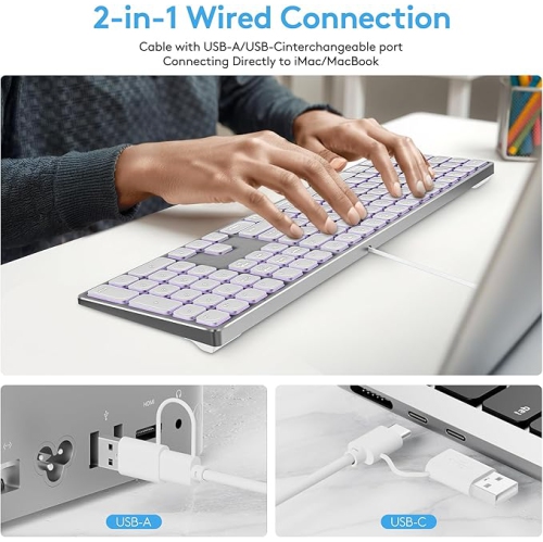 Yivandi Wired Backlit Keyboard for Mac OS -Plug and Play, All-Aluminum USB Keyboard with Numeric Keypad for iMac/Mac Mini or MacBook(Keyboard Riser