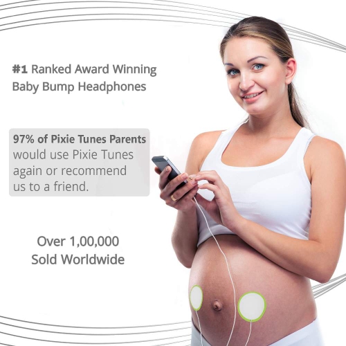 Pixie Tunes Premium Pregnancy Headphones to Play Sound, Music and Talk to Your Baby in The Womb; Compatible with Any Mobile Phone, Tablet and Audio