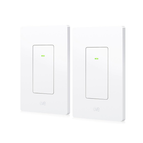 Eve Light Switch 2-Pack: Wall Switch for Apple Home, Alexa, Google Home, SmartThings; for Single-Pole & 3-Way switches; Requires Thread Router &