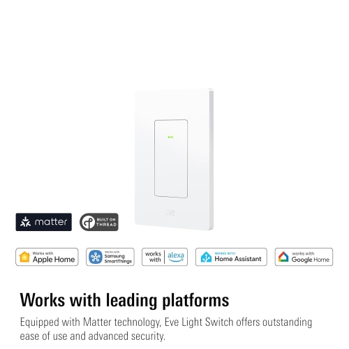 Eve Light Switch 2-Pack: Wall Switch for Apple Home, Alexa, Google Home, SmartThings; for Single-Pole & 3-Way switches; Requires Thread Router &