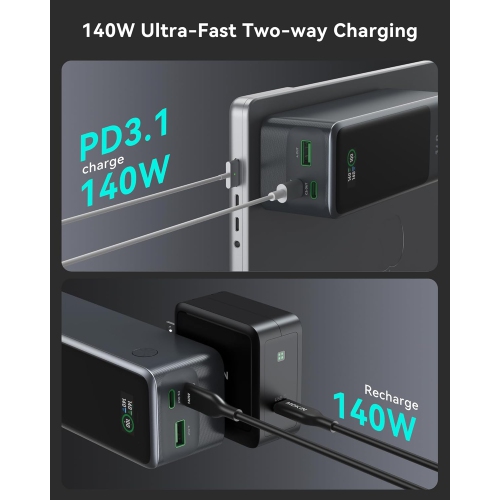 MOKiN 140W Power Bank, 24,000mAh Laptop Portable Charger, USB C PD3.1 Battery Pack with Smart Digital Display, 3-Output 148W Compatible with iPhone,