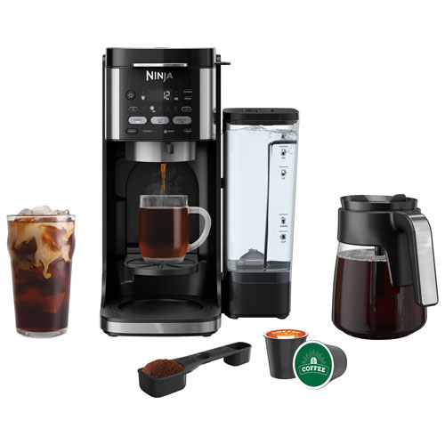 Cafetière à café chaud et glacé pour dosettes et café moulu DualBrew de Ninja - 12 tasses - Noir/Acier inoxydable