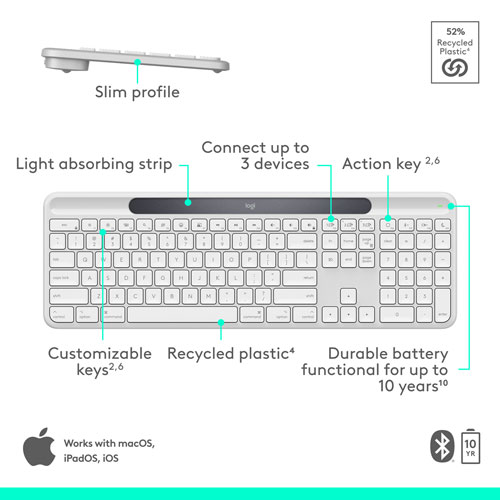 Clavier Bluetooth Signature Slim Solar+ K980 de Logitech pour Mac - Blanc cassé - Anglais - Exclusivité de Best Buy