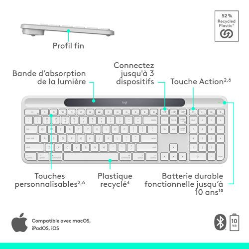 Clavier Bluetooth Signature Slim Solar+ K980 de Logitech pour Mac - Blanc cassé - Anglais - Exclusivité de Best Buy