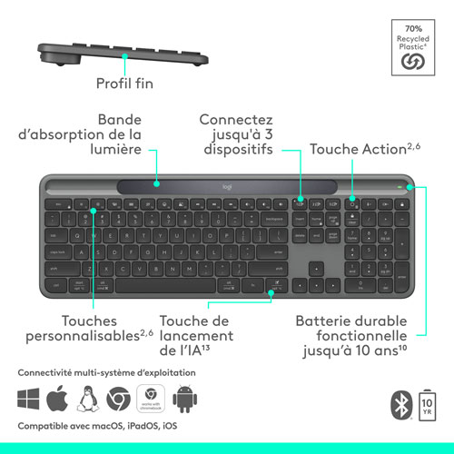 Clavier Bluetooth Signature Slim Solar+ K980 de Logitech - Anthracite - Anglais - Exclusivité Best Buy