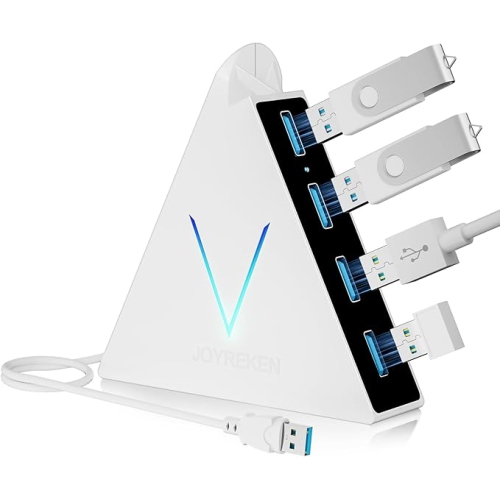 JoyReken 4-Port USB 3.0 Hub, FlyingVHUB Vertical Data USB Hub with 2 ft Extended Cable, for Mac, PC, Xbox One, PS4, PS5, iMac, Surface Pro, XPS,