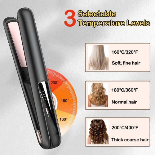 Cordless Hair Straightener and Curler 2 in 1, Portable Flat Iron for Hair, Adjustable Temperature, Mini Flat Iron Travel for Bangs,Short Hair