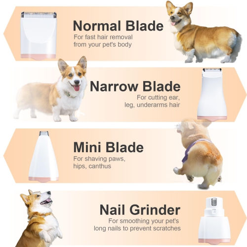 Tondeuse silencieuse pour chiens – Tondeuse professionnelle 4-en-1 pour chiens de petite taille, tondeuse sans fil rechargeable pour animaux de