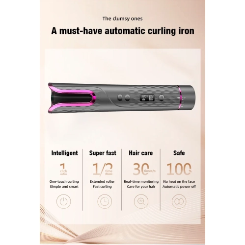 Fully Automatic LCD Curling Iron, Rose Curl, Cordless Portable Curling Iron, Korean Curling Iron, Wet/Dry Combination - American Standard - 808 -