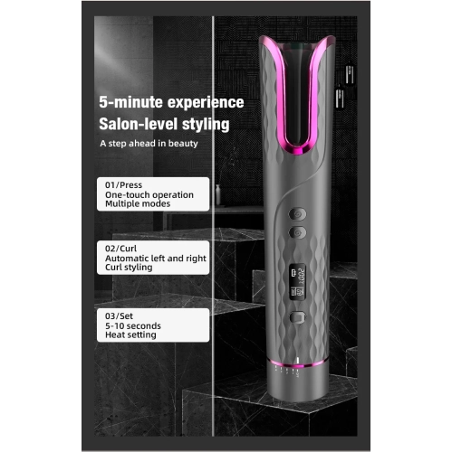 Fully Automatic LCD Curling Iron, Rose Curl, Cordless Portable Curling Iron, Korean Curling Iron, Wet/Dry Combination - American Standard - 808 -