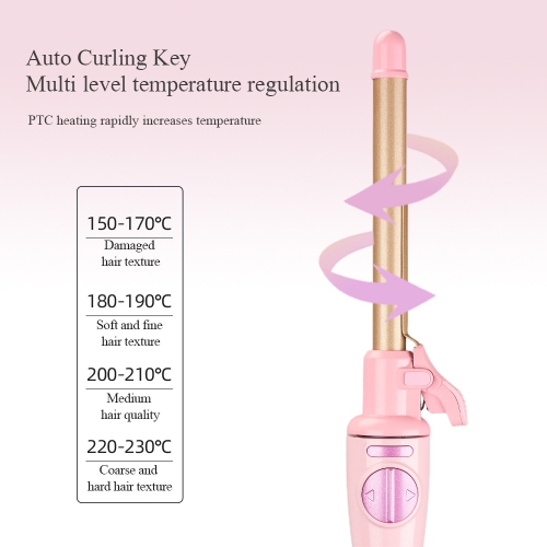 Fer à friser automatique avec affichage numérique, utilisation à sec/humide, mini ourson en laine rotative automatique avec bangs pour cheveux courts