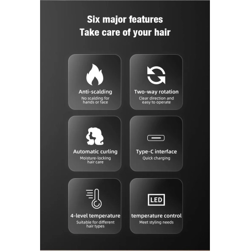 Fully Automatic LCD Curling Iron, Rose Curl, Cordless Portable Curling Iron, Korean Curling Iron, Wet/Dry Combination - American Standard - 808 -