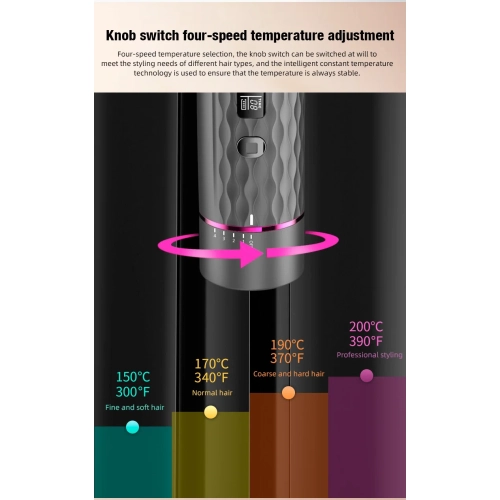 Fully Automatic LCD Curling Iron, Rose Curl, Cordless Portable Curling Iron, Korean Curling Iron, Wet/Dry Combination - American Standard - 808 -