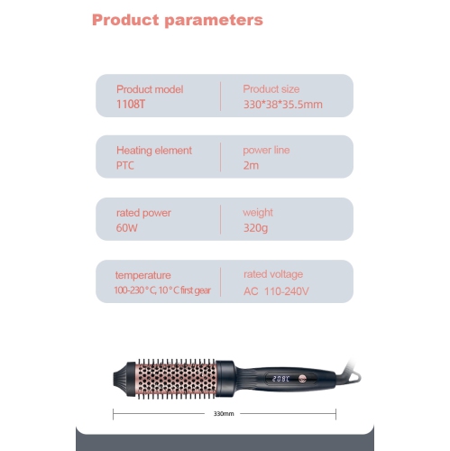 Peigne à friser LCD, fer à friser, sans dommages aux cheveux, peigne lissant chauffant électrique, peigne sec/humide - Rose