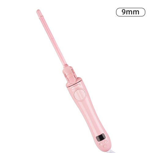 Automatic Curling Iron with Digital Display, Wet/Dry Use, Automatic Rotation - Mini Teddy Wool Curling Iron with Bangs for Short Hair - Pink, 9mm, US