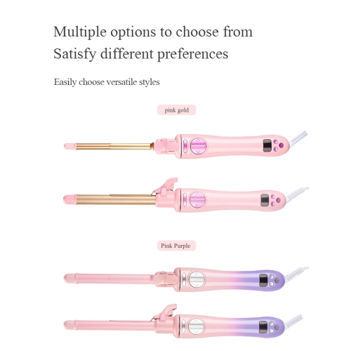 Automatic Curling Iron with Digital Display, Wet/Dry Use, Automatic Rotation - Mini Teddy Wool Curling Iron with Bangs for Short Hair - Pink, 9mm, US