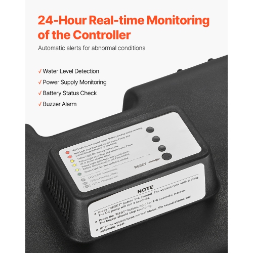 VEVOR 2000GPH Basement Emergency Back-Up Sump Pump, 0.17 HP Backup Sump Pump System, with 15V Adapter, Float Switch, 24-Hour-a-Day Monitoring
