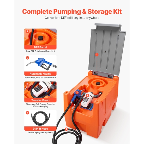 VEVOR 12V DEF Transfer Pump Kit, 8.5 GPM, Diaphragm Irrigation Self Priming Electric Water Pump, with 58 Gallon Tank, Automatic Nozzle, 13.12 ft