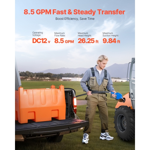 VEVOR 12V DEF Transfer Pump Kit, 8.5 GPM, Diaphragm Irrigation Self Priming Electric Water Pump, with 58 Gallon Tank, Automatic Nozzle, 13.12 ft