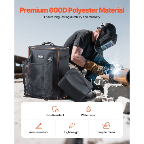 VEVOR 33L Welding Backpack, with Insulated Bag & Helmet Bag, 600D Polyester Extreme Gear Pack for Tools and Helmet, Multi-Purpose Gear Storage Bag