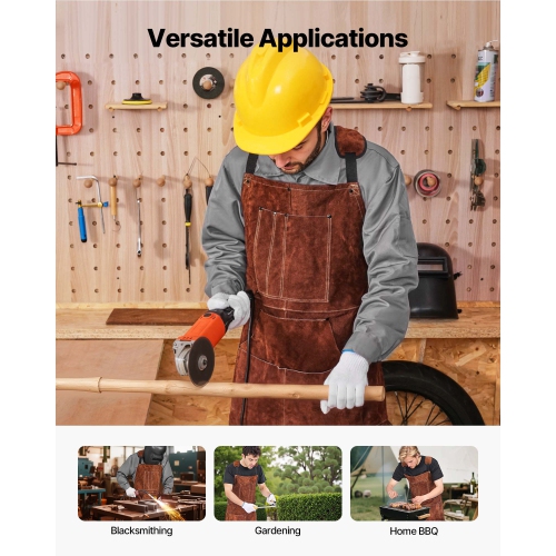 VEVOR Leather Welding Work Apron, Heavy Duty Cowhide Flame Resistant Welding Apron, Heat-Resistant Blacksmith Welder Aprons with 6 Tool Pockets for