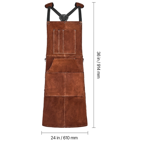 VEVOR Leather Welding Work Apron, Heavy Duty Cowhide Flame Resistant Welding Apron, Heat-Resistant Blacksmith Welder Aprons with 6 Tool Pockets for