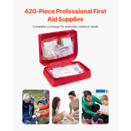 VEVOR 420 Pieces First Aid Kit, 600D Nylon Large Survival First Aid Bag, Emergency Medical Supplies, for Home, Car, Office, Travel, Camping, Truck,