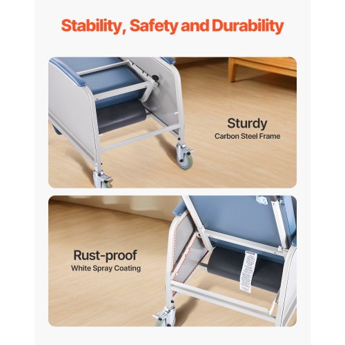 VEVOR 3-Position Geri Chair Recliner, Movable Medical Recliner Chairs with 4 Wheels, Soft Padded Seat & Detachable Tray, Ideal for Hospital, Nursing