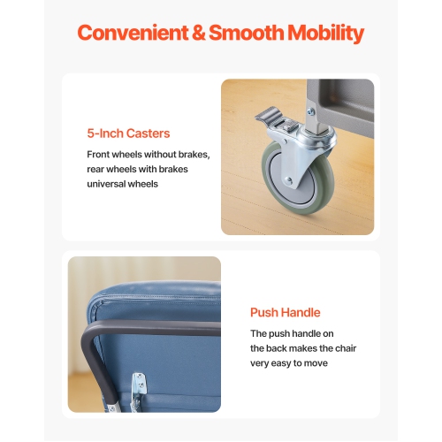 VEVOR 3-Position Geri Chair Recliner, Movable Medical Recliner Chairs with 4 Wheels, Soft Padded Seat & Detachable Tray, Ideal for Hospital, Nursing