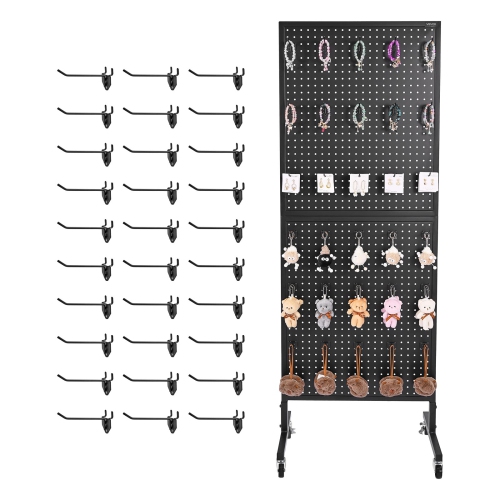 VEVOR  23.6 X 63 In Standing Pegboard Display, Pegboard Display Stand w Swivel Casters And 30 Hooks, Thickened Cold-Rolled Steel Peg Board Panel For