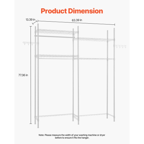 VEVOR 4 Tiers Over Washer and Dryer Storage Shelves, Laundry Room Drying Rack with Hanger Rod and Hooks, Two Rows Adjustable Washer Shelves Space