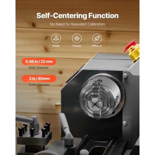 VEVOR 4-Jaw Lathe Chuck, 3 Inch, 4-Jaw Chuck, 0.1-3.15 in (5-80 mm) Clamping Range with T-key Fixing Screws Reversible Jaws,HT300 Material,Internal