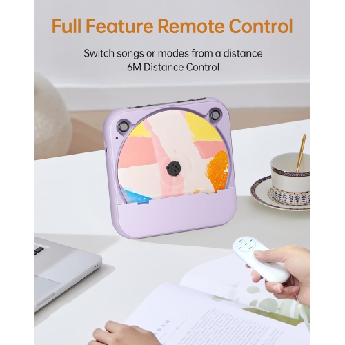 Portable CD Player Bluetooth Rechargeable,Wireless Mini Desktop Music Player with HiFi Speaker,CD Player with Remote Control,Support CD FM Radio USB