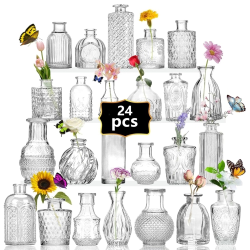 NIERBO  Mini Bud Vases Set Of 24 Wedding Centerpieces for Tables, Clear Bud Vases for Flowers, Small Flower Vases Suitable for Birthday, Anniversary