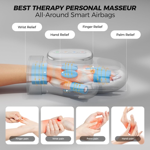 Hand Massager with Heat & Compression,Electric Hand Massager for Arthritis Wrist Finger Pain Relief,Adjustable Pressure Portable Cordless Finger