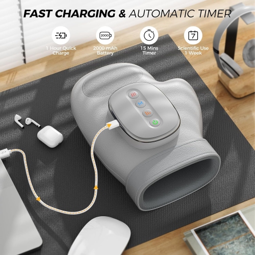 Hand Massager with Heat & Compression,Electric Hand Massager for Arthritis Wrist Finger Pain Relief,Adjustable Pressure Portable Cordless Finger