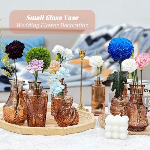NIERBO Mini Bud Vases Set of 24 Wedding Centerpieces for Tables, Amber Bud Vases for Flowers, Small Flower Vases Suitable for Birthday, Anniversary,