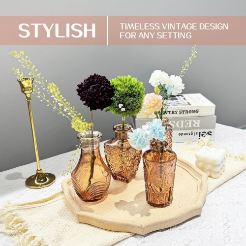 NIERBO Mini Bud Vases Set of 24 Wedding Centerpieces for Tables, Amber Bud Vases for Flowers, Small Flower Vases Suitable for Birthday, Anniversary,