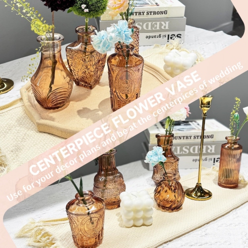 NIERBO Mini Bud Vases Set of 24 Wedding Centerpieces for Tables, Amber Bud Vases for Flowers, Small Flower Vases Suitable for Birthday, Anniversary,
