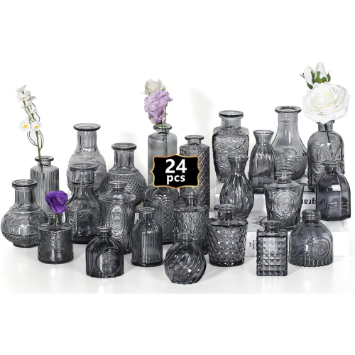 Mini Bud Vases Set of 24 Wedding Centerpieces for Tables, Black Bud Vases for Flowers, Small Flower Vases Suitable for Birthday, Anniversary, Wedding