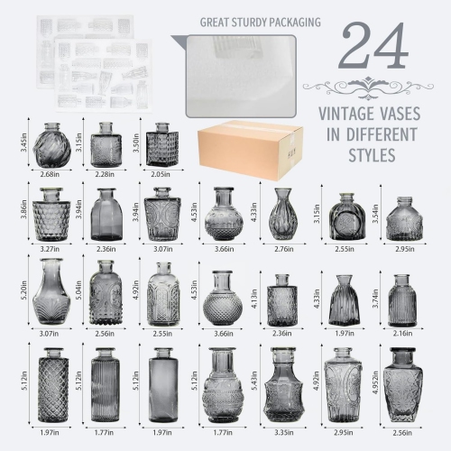 Mini Bud Vases Set of 24 Wedding Centerpieces for Tables, Black Bud Vases for Flowers, Small Flower Vases Suitable for Birthday, Anniversary, Wedding