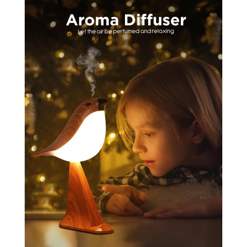 Rechargeable Bird Table Lamp , Touch Cordless Bedside Lamp with Control Remote and Phone Holder , 3 Color Dimmable Night Light With Timer Bird Sounds