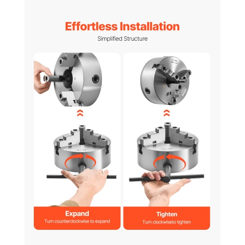 Mandrin à 3 mâchoires VEVOR, 8 po, mandrin à centrage automatique avec plaque d'emballage filetée 2 1/4 IN-8, plage de serrage de 0,16 à